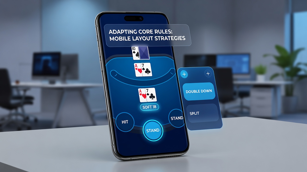 Tiered deposit selection screen integrated with blackjack rules overview on mobile device